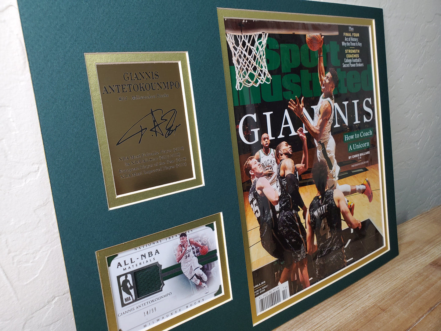 Giannis Antetokounmpo Framed Sports Illustrated Display with Autograph Plaque & NBA Materials Card