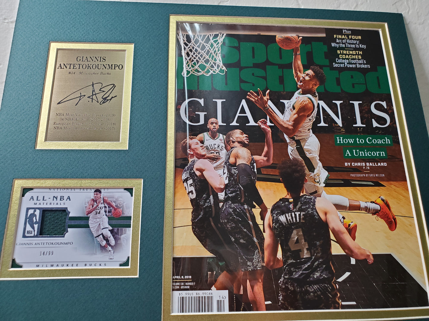 Giannis Antetokounmpo Framed Sports Illustrated Display with Autograph Plaque & NBA Materials Card
