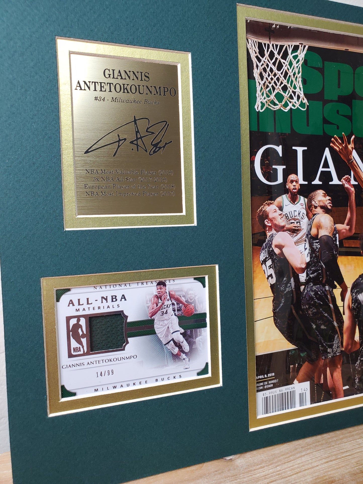 Giannis Antetokounmpo Framed Sports Illustrated Display with Autograph Plaque & NBA Materials Card