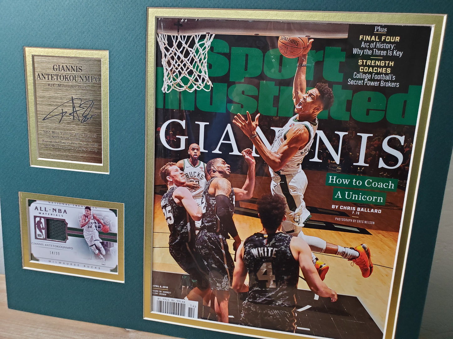 Giannis Antetokounmpo Framed Sports Illustrated Display with Autograph Plaque & NBA Materials Card