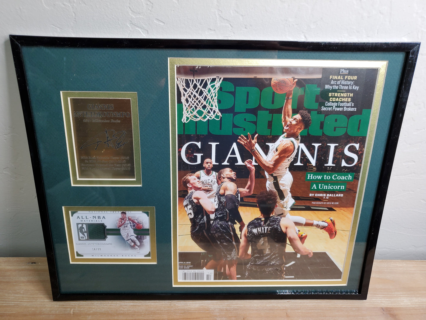 Giannis Antetokounmpo Framed Sports Illustrated Display with Autograph Plaque & NBA Materials Card