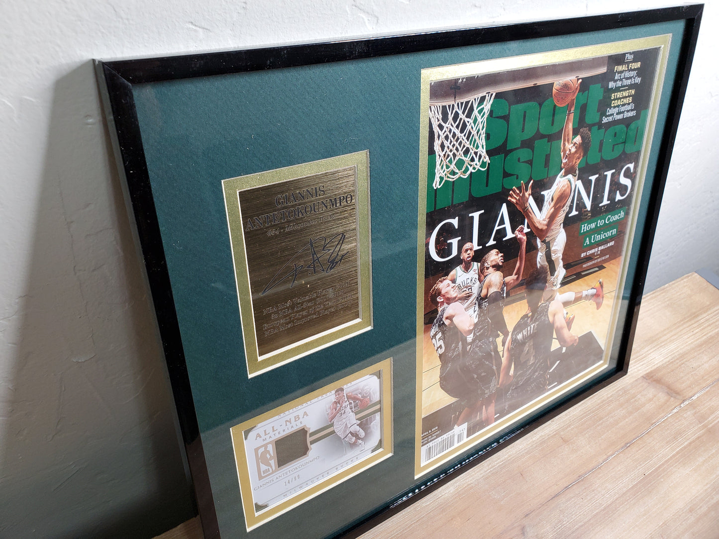 Giannis Antetokounmpo Framed Sports Illustrated Display with Autograph Plaque & NBA Materials Card