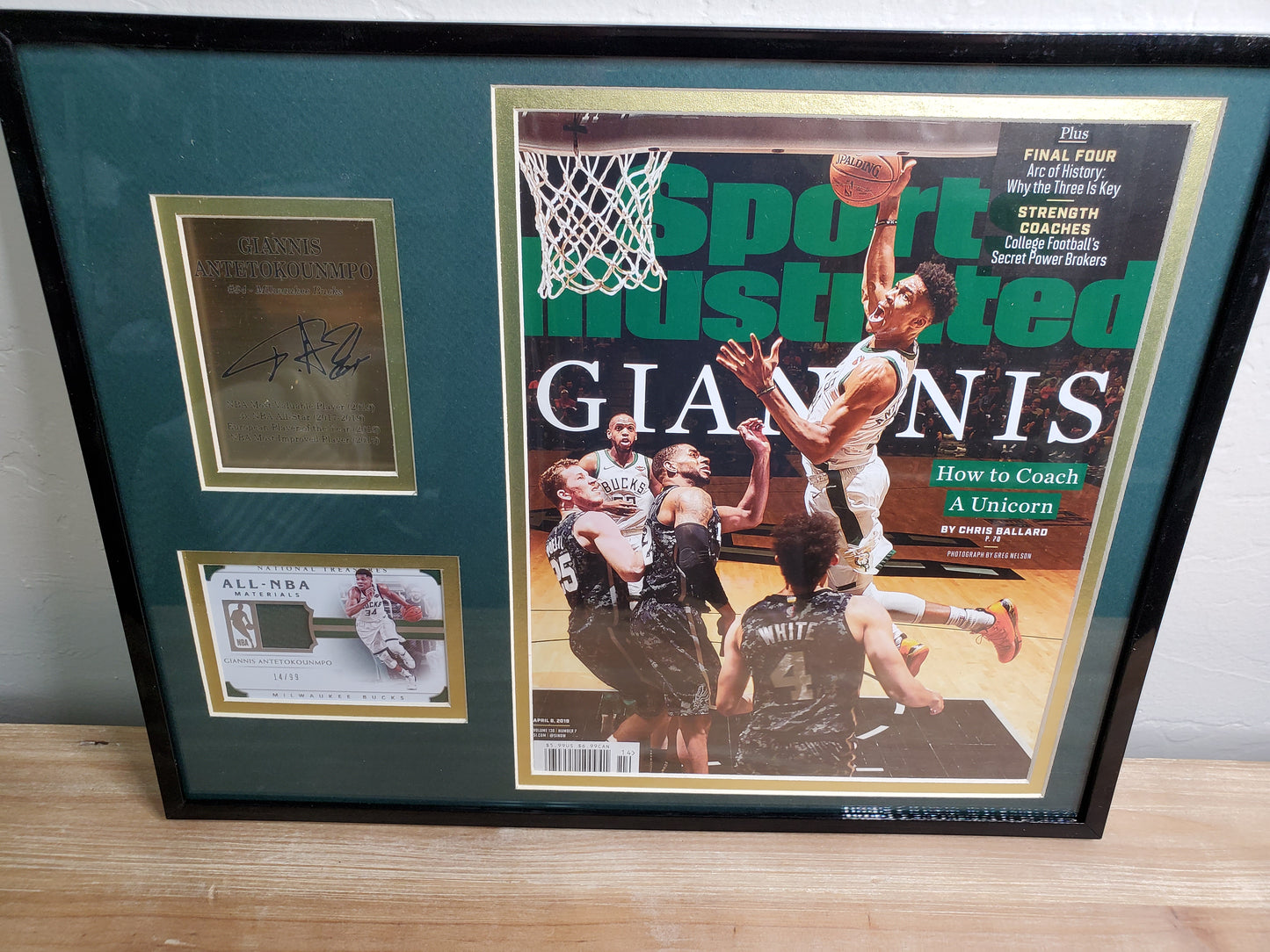 Giannis Antetokounmpo Framed Sports Illustrated Display with Autograph Plaque & NBA Materials Card