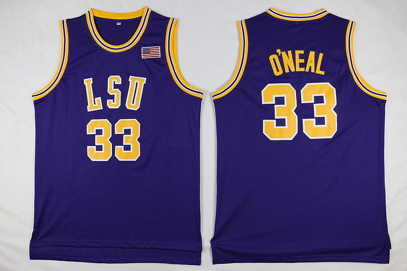 JordansSecretStuff Shaquille O'Neal LSU College Basketball Jersey (Purple) Custom Throwback Retro College Jersey XL