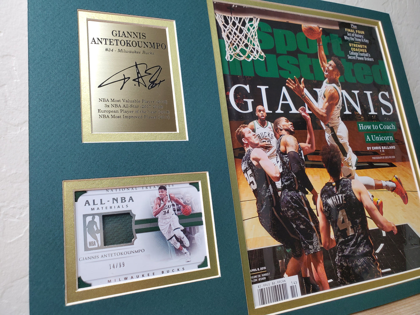 Giannis Antetokounmpo Framed Sports Illustrated Display with Autograph Plaque &amp; NBA Materials Card