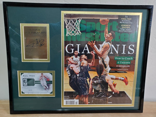 Giannis Antetokounmpo Framed Sports Illustrated Display with Autograph Plaque &amp; NBA Materials Card