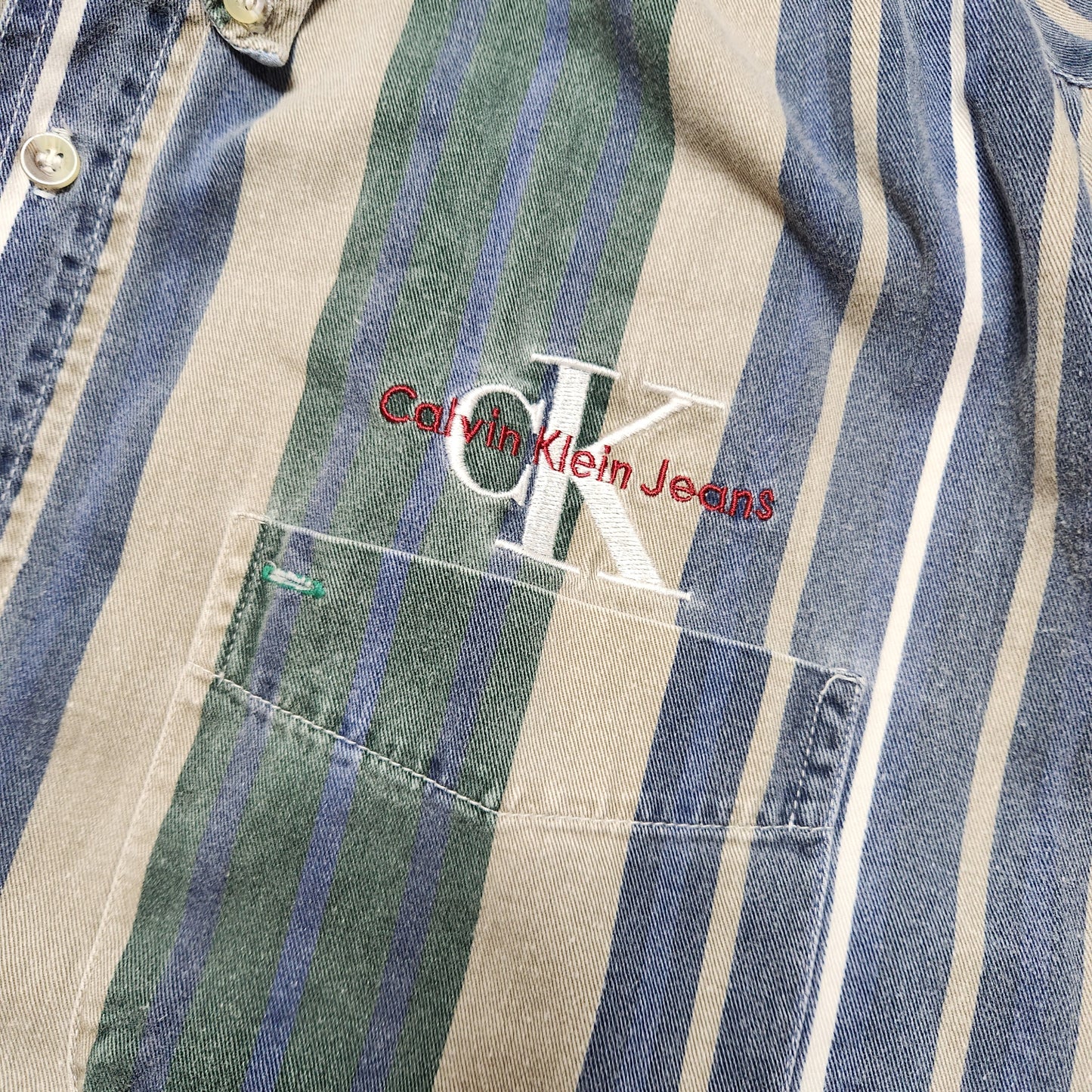 Vintage Calvin Klein Jeans Striped Button Up Shirt Classic CK Style