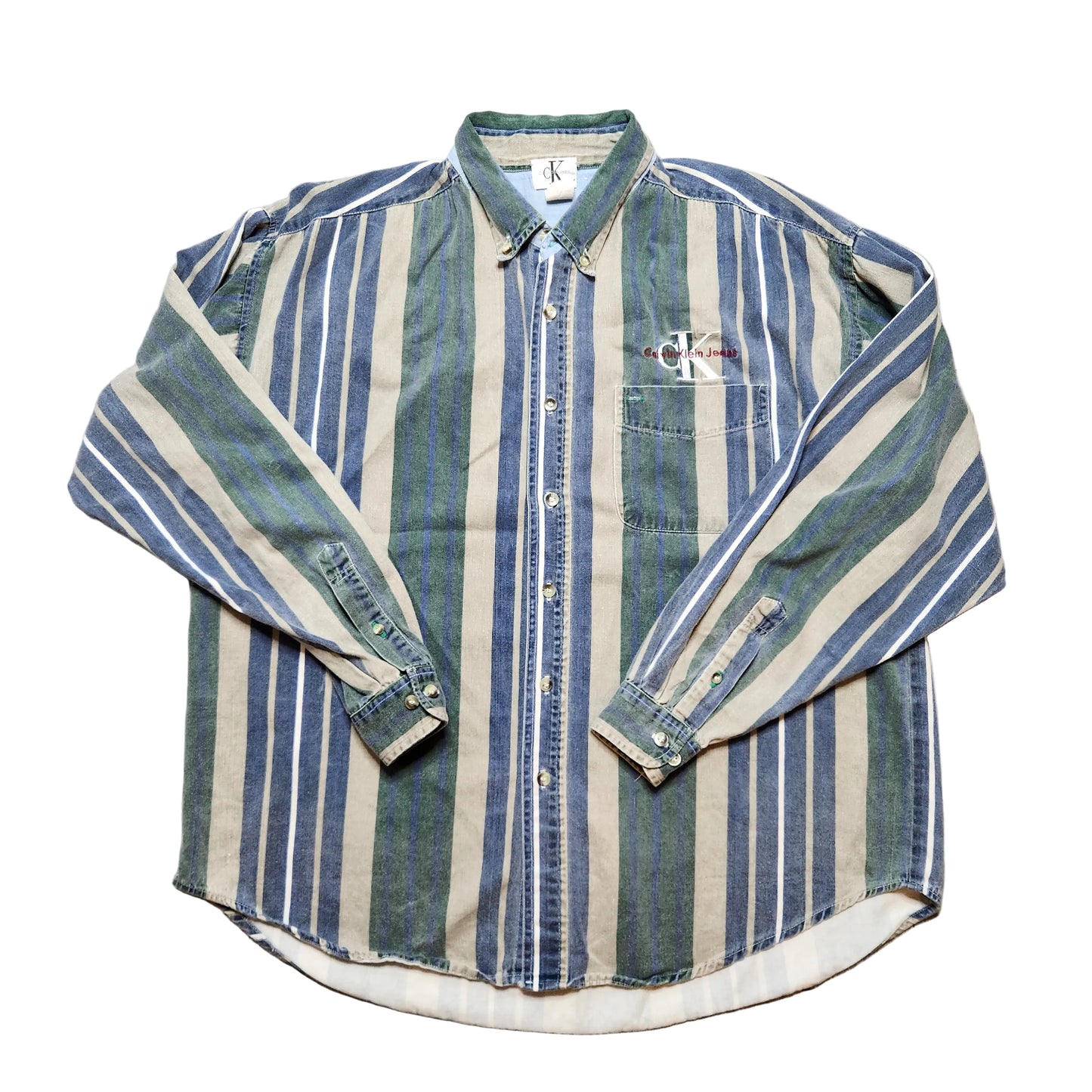 Vintage Calvin Klein Jeans Striped Button Up Shirt Classic CK Style