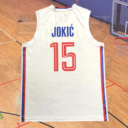 Nikola Jokic Serbia EuroLeague Basketball White colorway Jersey Custom Throwback Retro Jersey