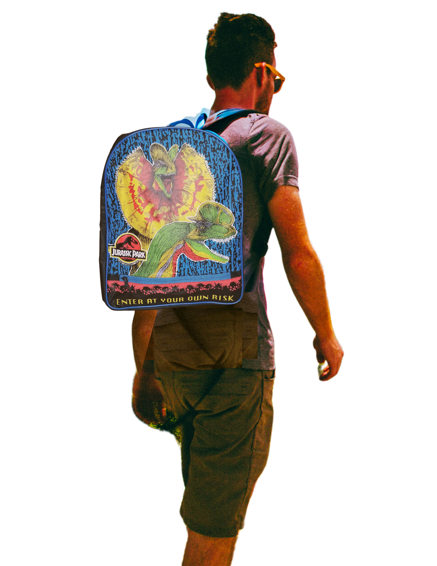 🦖 Vintage Jurassic Park Dilophosaurus Backpack – "Enter at Your Own Risk" 🦖