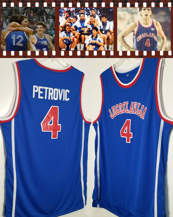 Drazen Petrovic #4 Jugoslavija Basketball Jersey Blue - Top Smart