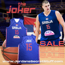 Load image into Gallery viewer, Nikola Jokic Serbia EuroLeague Basketball Blue colorway Jersey Custom Throwback Retro Jersey