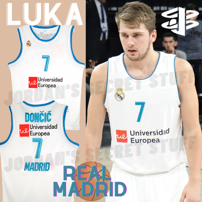 Luka Doncic Real Madrid EuroLeague Basketball Jersey (White) Custom Throwback Retro Jersey