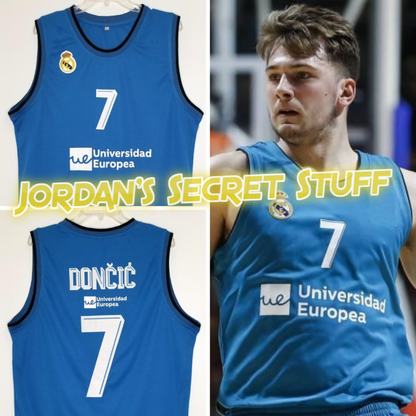 Luka Doncic Real Madrid EuroLeague Basketball Jersey (Blue) Custom Throwback Retro Jersey