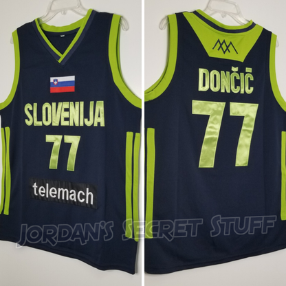 Luka Doncic Slovenia EuroLeague Basketball Jersey (Blue) Custom Throwback Retro Jersey