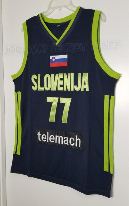 Luka Doncic Slovenia EuroLeague Basketball Jersey (Blue) Custom Throwback Retro Jersey