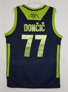 Luka Doncic Slovenia EuroLeague Basketball Jersey (Blue) Custom Throwback Retro Jersey