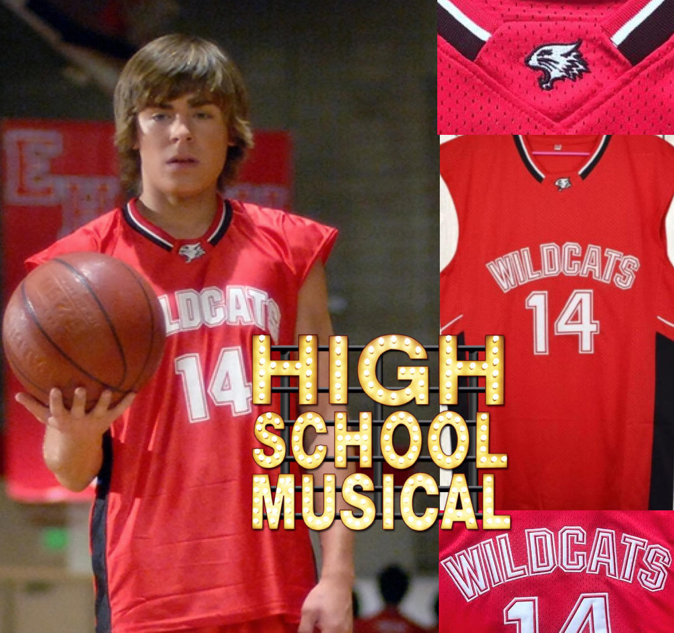 JordansSecretStuff Troy Bolton High School Musical Movie Wildcats #14 Basketball Jersey Custom Throwback Retro Movie Jersey Large