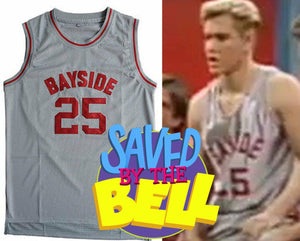 Zack Morris Saved by the Bell TV #25 Bayside Basketball Jersey Custom Throwback 90's Retro TV Show Jersey