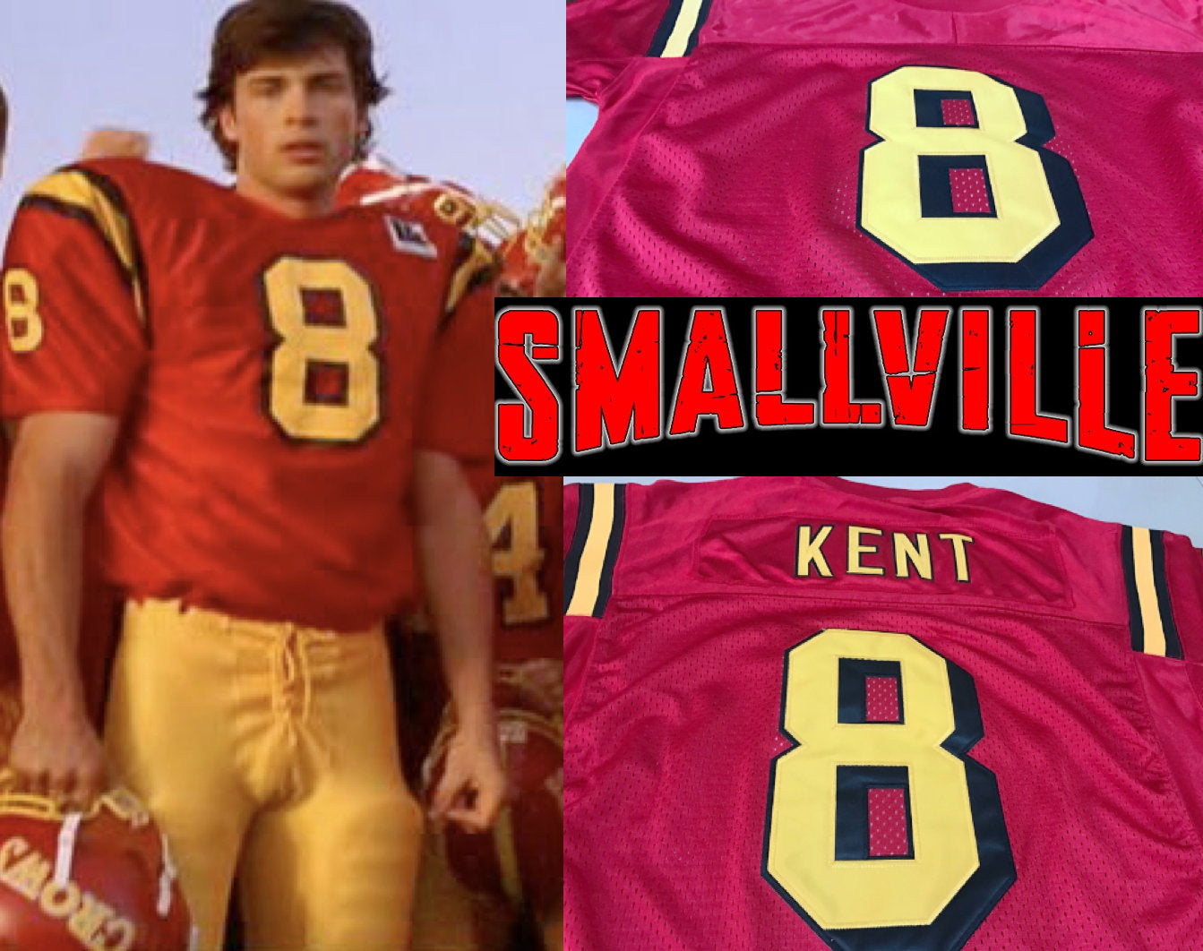 Clark Kent Smallville TV Superman #8 Football Jersey Custom Throwback Retro TV Show Jersey