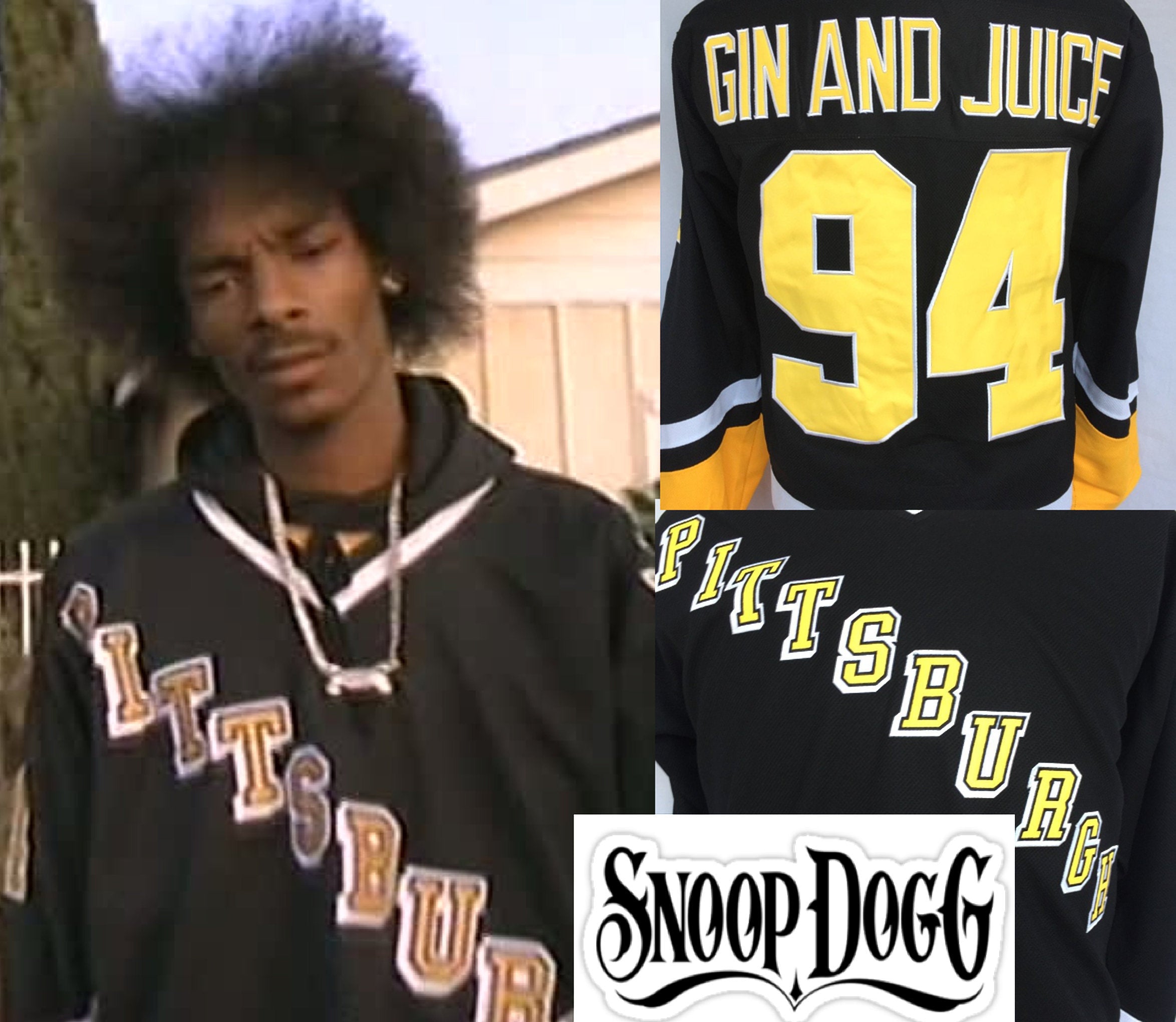 JordansSecretStuff Snoop Dogg Gin and Juice Pittsburgh Hockey #94 Music Jersey Custom Throwback 90's Retro Music Jersey 2XL